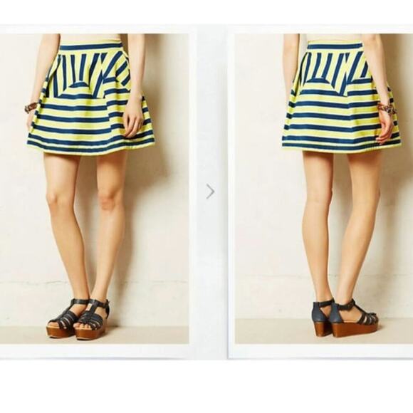Anthropologie Swing Skater Skirt Navy/Yellow Dare to Dream Size Medium - Picture 2 of 7